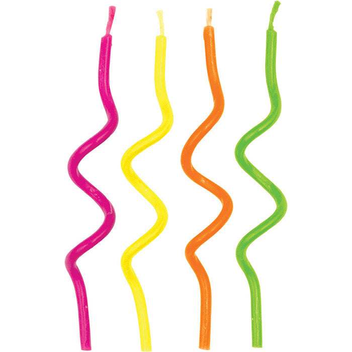 Party Decorations Neon Curly Candles, 12 Count