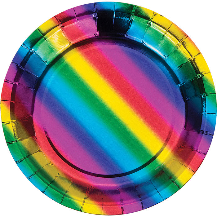 Party Decorations Rainbow Foil Paper Dessert Plates, 8 ct