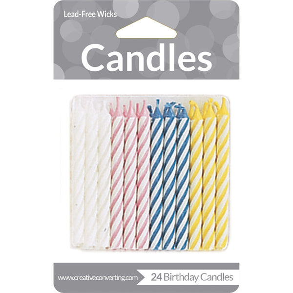 Party Decorations Assorted Striped Candles, 24 ct