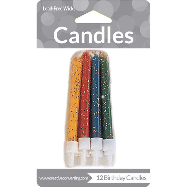 Party Decorations Assorted Glitter Candles, 12 ct