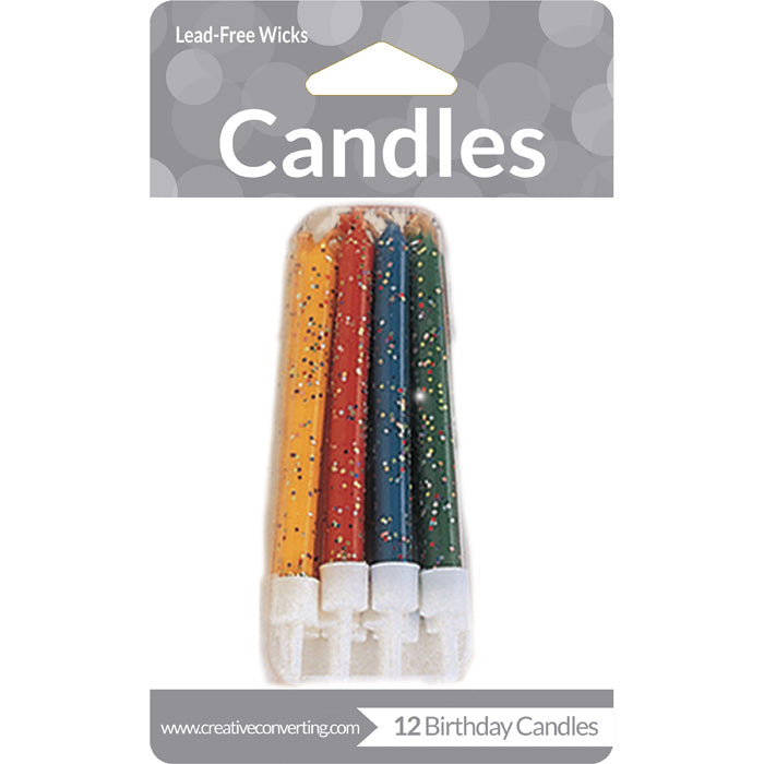 Party Decorations Assorted Glitter Candles, 12 ct