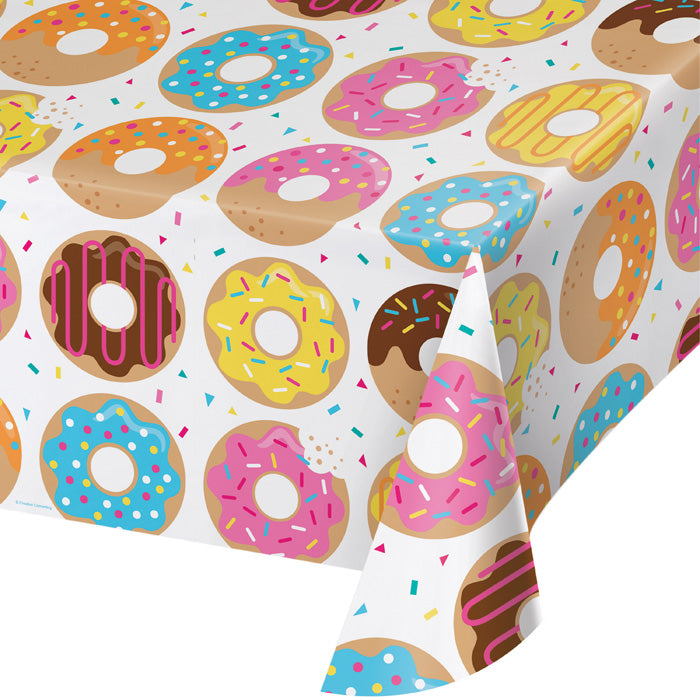 Party Decorations Donut Time Plastic Tablecover All Over Print, 54" X 102"