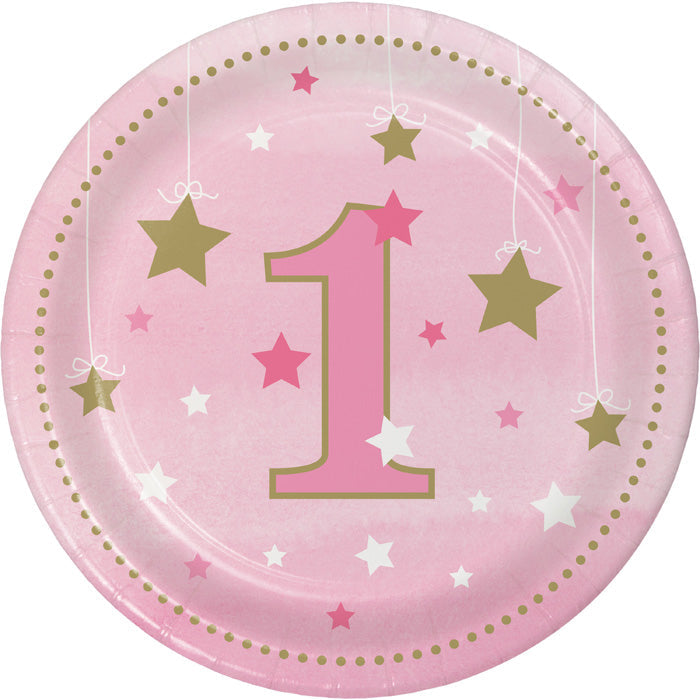 Party Decorations One Little Star Girl 1st Birthday Paper Dessert Plates, 8 ct