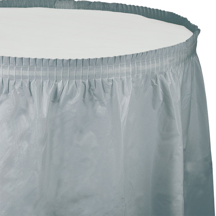 Party Decorations Shimmering Silver Plastic Tableskirt, 14' X 29"