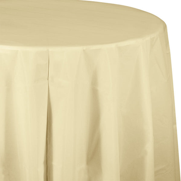 Party Decorations Ivory Round Plastic Tablecover, 82