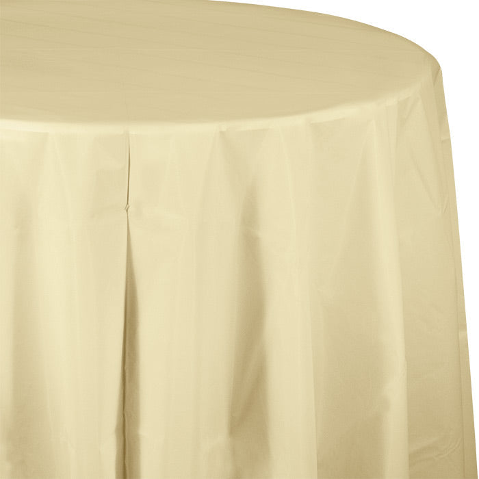 Party Decorations Ivory Round Plastic Tablecover, 82"