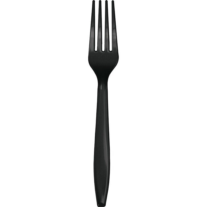 Party Decorations Black Plastic Forks, 24 ct