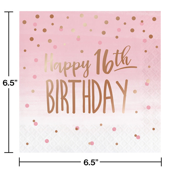 Party Decorations Rose' All Day Luncheon Napkin, 16th Birthday, Foil Stamp, 16 ct