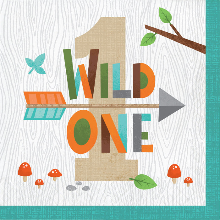 Party Decorations Wild One Woodland Napkins, Pack Of 16