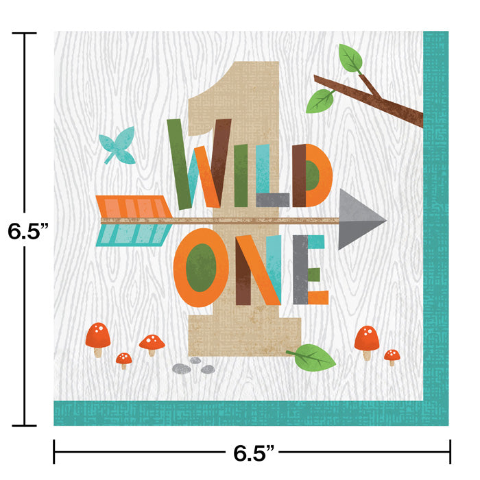 Party Decorations Wild One Woodland Napkins, Pack Of 16