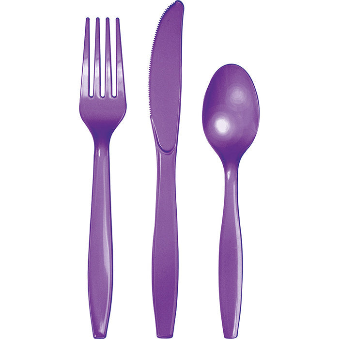 Party Decorations Amethyst Purple Assorted Plastic Cutlery, 24 ct