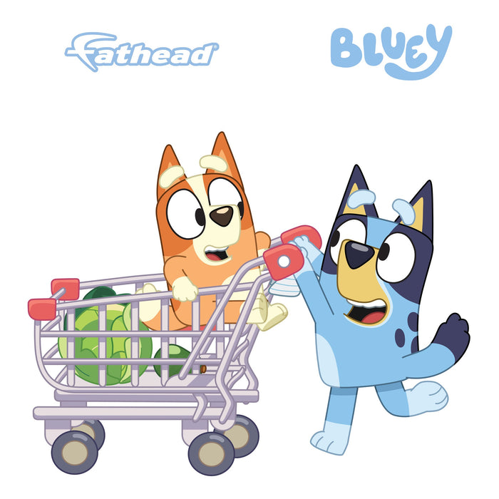 Fathead Bluey: Bluey & Bingo Sisters Shopping Trolley Icon - Officially Licensed BBC Removable Adhesive Decal