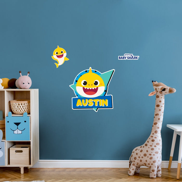 Fathead Baby Shark: Baby Shark Retro Personalized Name Icon - Officially Licensed Nickelodeon Removable Adhesive Decal