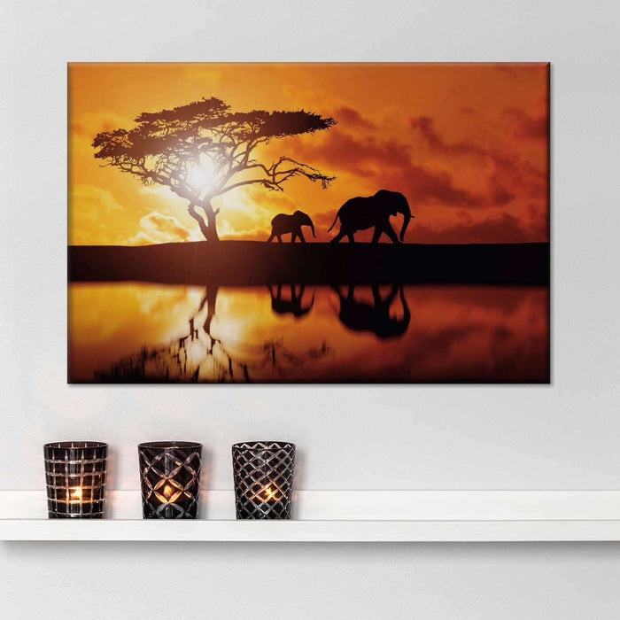 ElephantStock Elephant Silhouettes At Sunset Wall Art