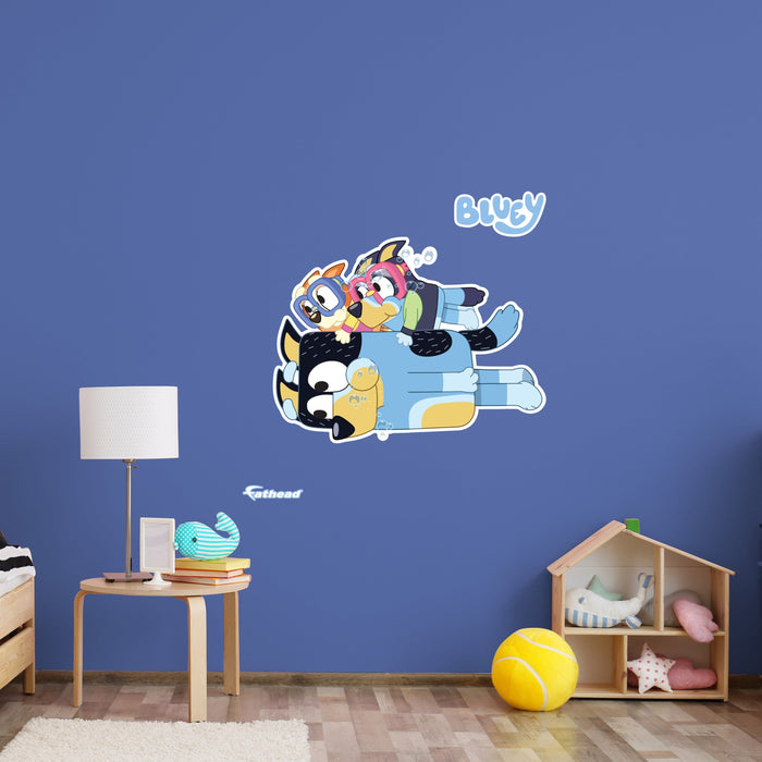 Fathead Bluey: Bandit, Bluey, Bingo Underwater Swim Icon - Officially Licensed BBC Removable Adhesive Decal